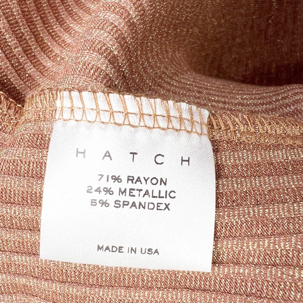 HATCH New Ribbed Mock Neck Metallic Long Sleeve Top Shirt Bronze Women's Size L - Picture 8 of 8